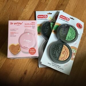 Mini waffle maker and two sets waffle plates